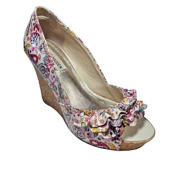Steve Madden Women's Multicolor Paisley Camio Cork Wedge Platform Shoes 6M - Picture 1 of 14